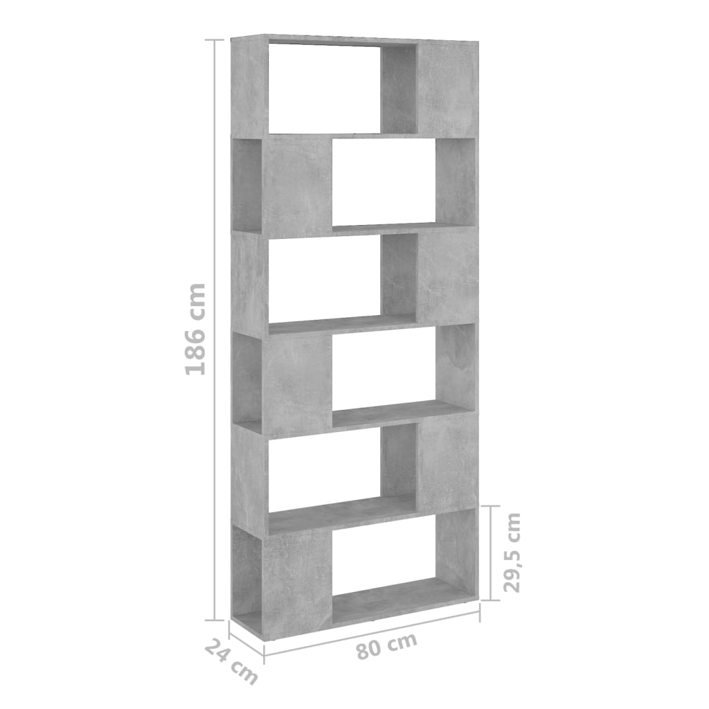 Book Cabinet Room Divider Concrete Grey 80x24x186 cm Engineered Wood