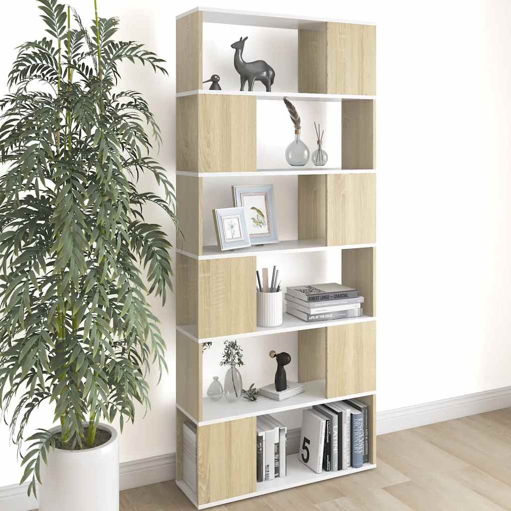 Book Cabinet Room Divider White and Sonoma Oak 80x24x186 cm Engineered Wood