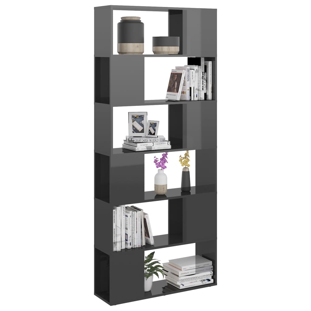 Book Cabinet Room Divider High Gloss Grey 80x24x186 cm Engineered Wood