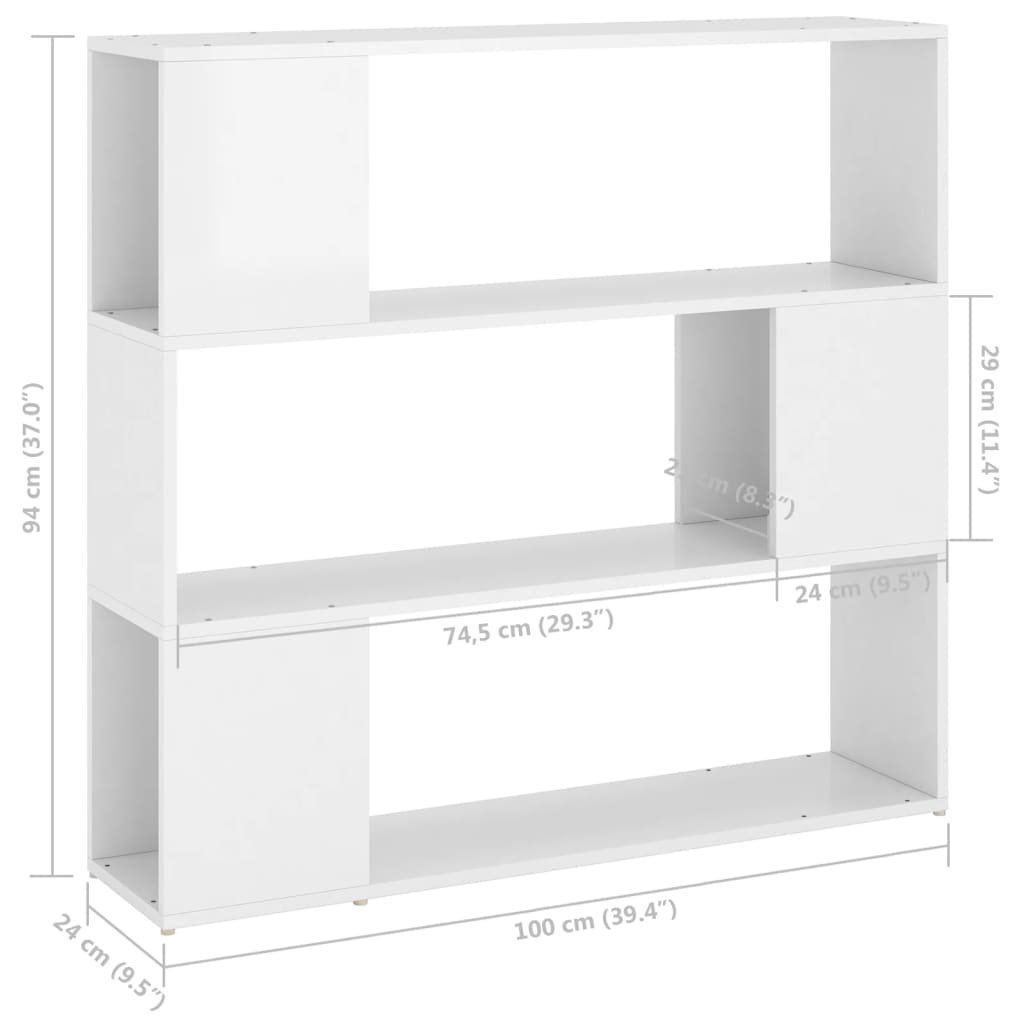 Book Cabinet Room Divider High Gloss White 100x24x94 cm