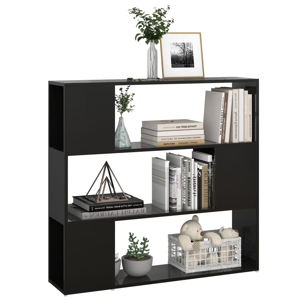 Book Cabinet Room Divider High Gloss Black 100x24x94 cm