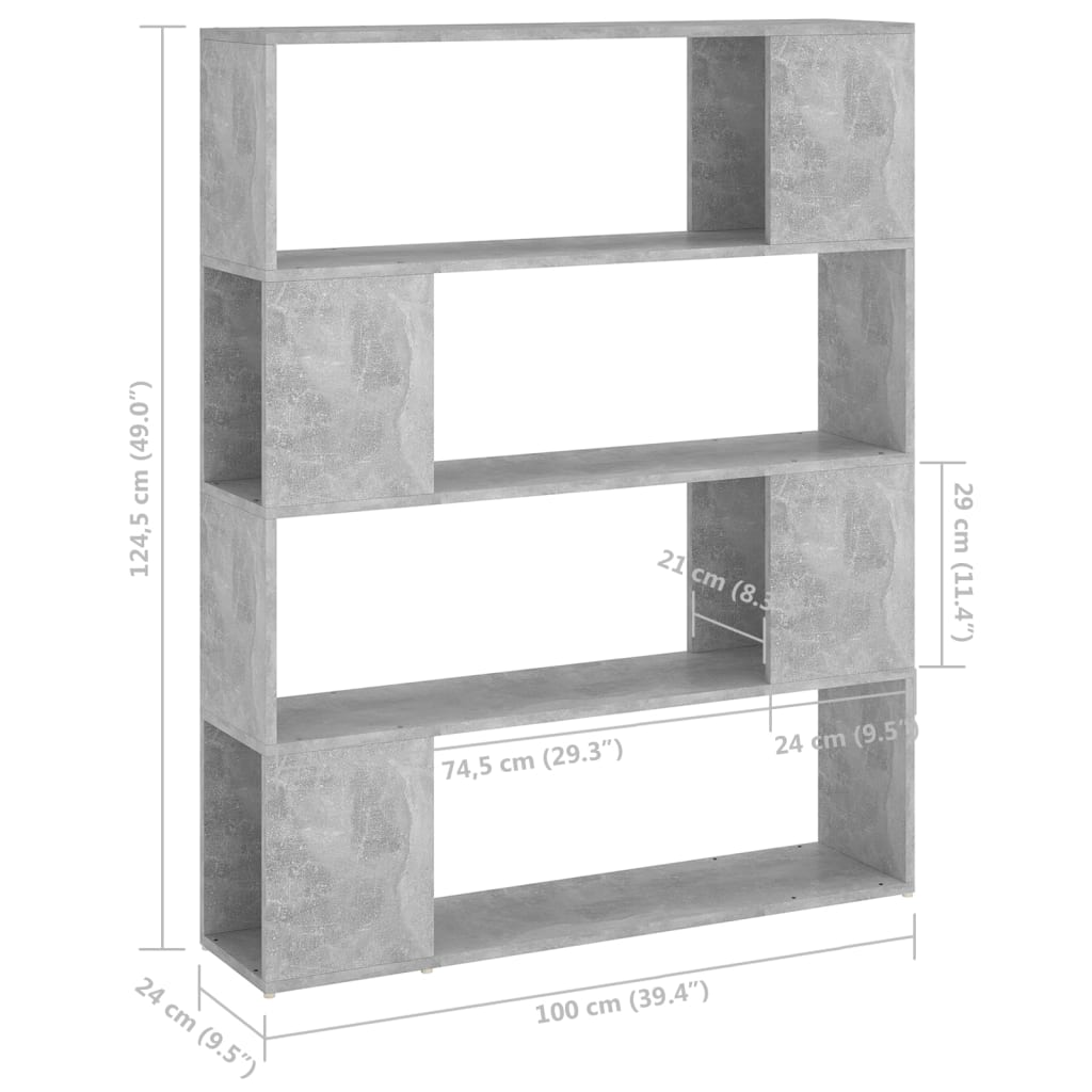 Book Cabinet Room Divider Concrete Grey 100x24x124 cm