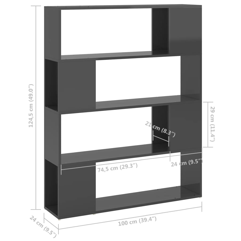 Book Cabinet Room Divider High Gloss Grey 100x24x124 cm