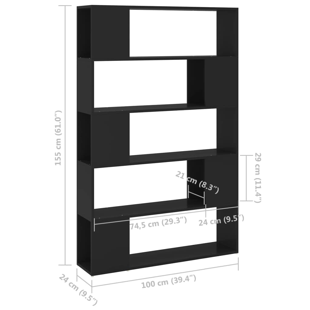 Book Cabinet Room Divider Black 100x24x155 cm Engineered Wood