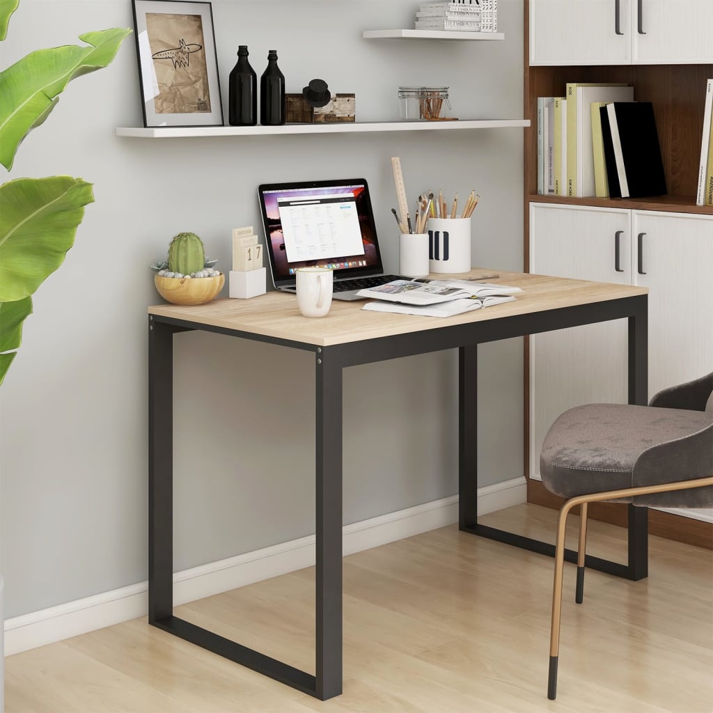 Computer Desk Black and Oak 110x60x73 cm Engineered Wood