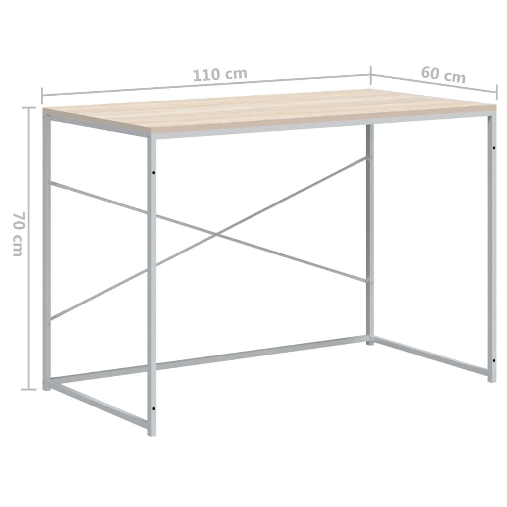 Computer Desk White and Oak 110x60x70 cm Engineered Wood