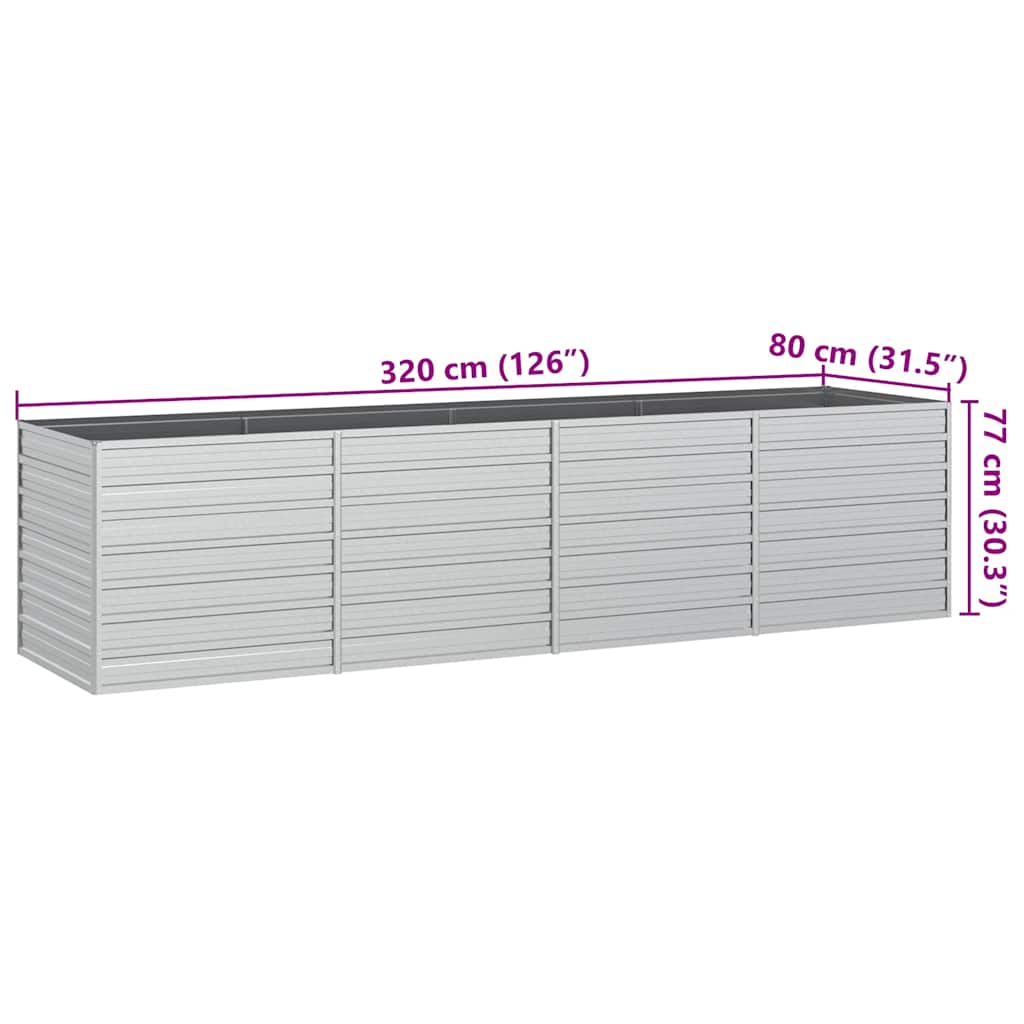 Garden Raised Bed 320x80x77 cm Galvanized Steel Silver
