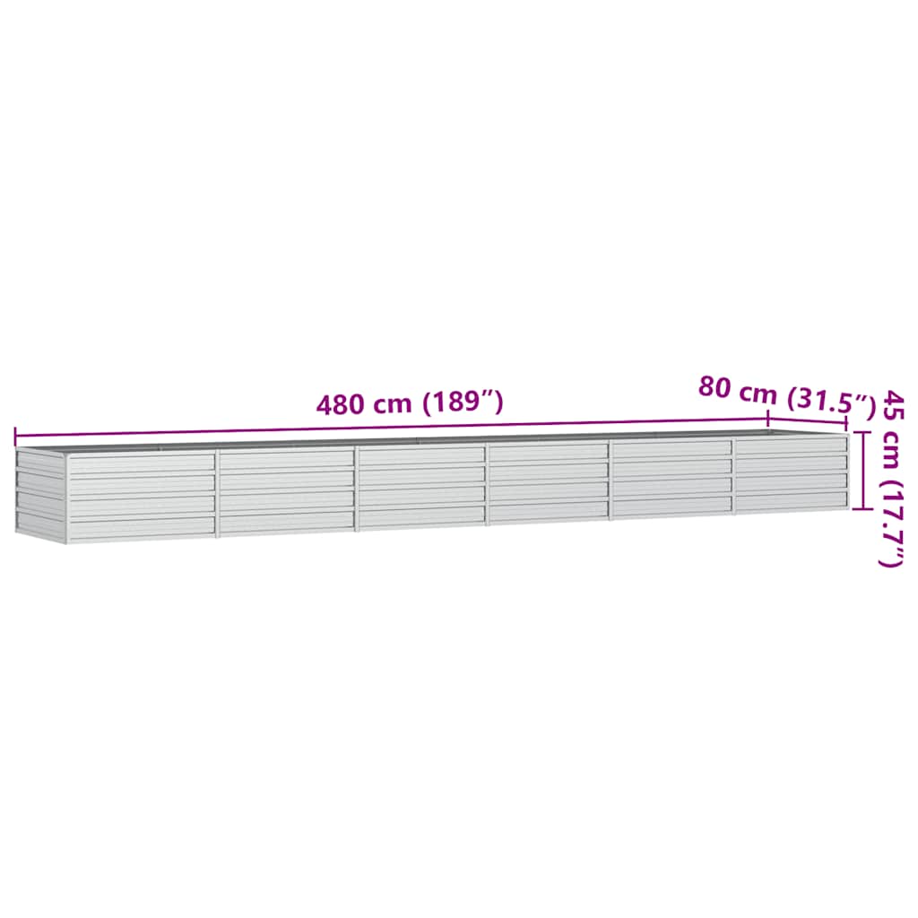 Garden Raised Bed 480x80x77 cm Galvanized Steel Silver