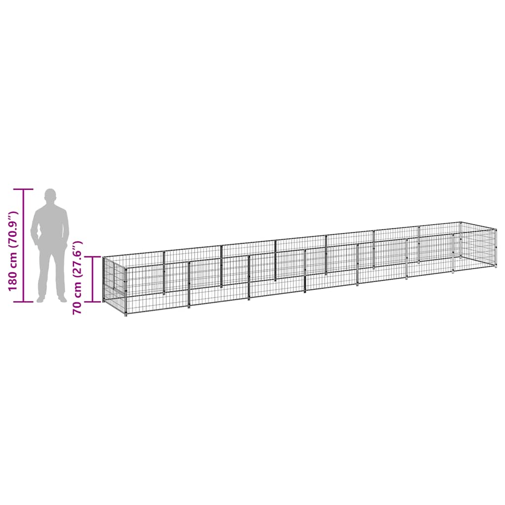 Dog Kennel Black 7 m² Steel