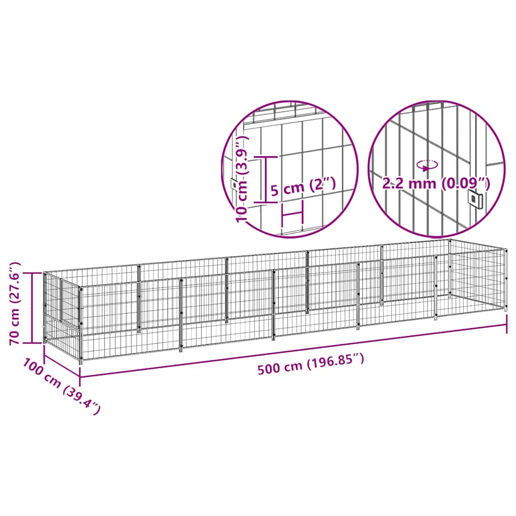 Dog Kennel Silver 5 m² Steel