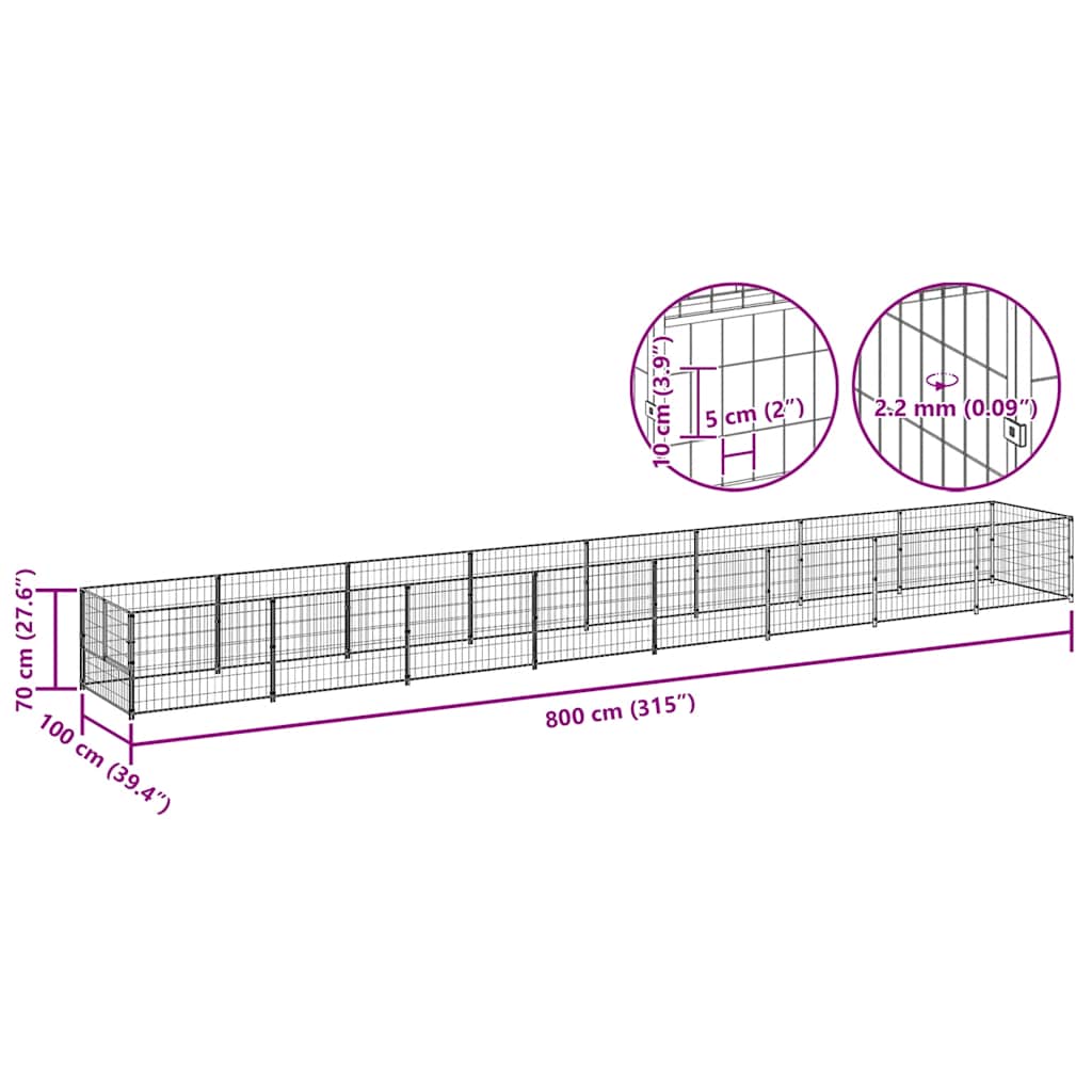Dog Kennel Silver 8 m² Steel