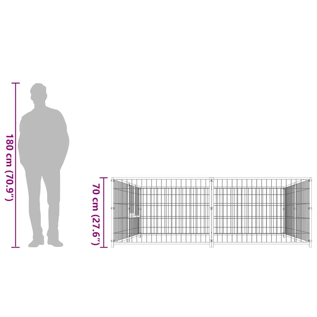 Dog Kennel Black 4 m² Steel