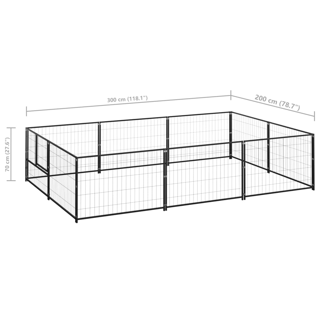 Dog Kennel Black 6 m² Steel
