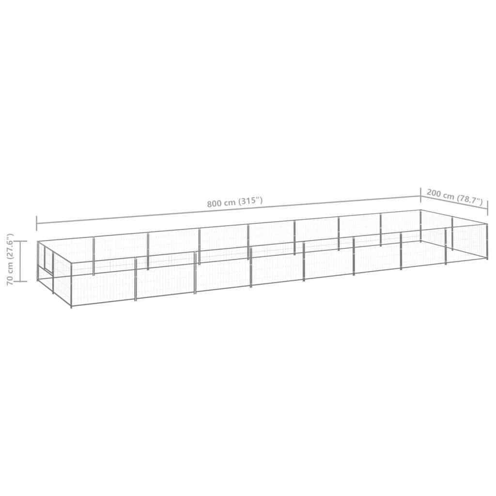 Dog Kennel Silver 16 m² Steel