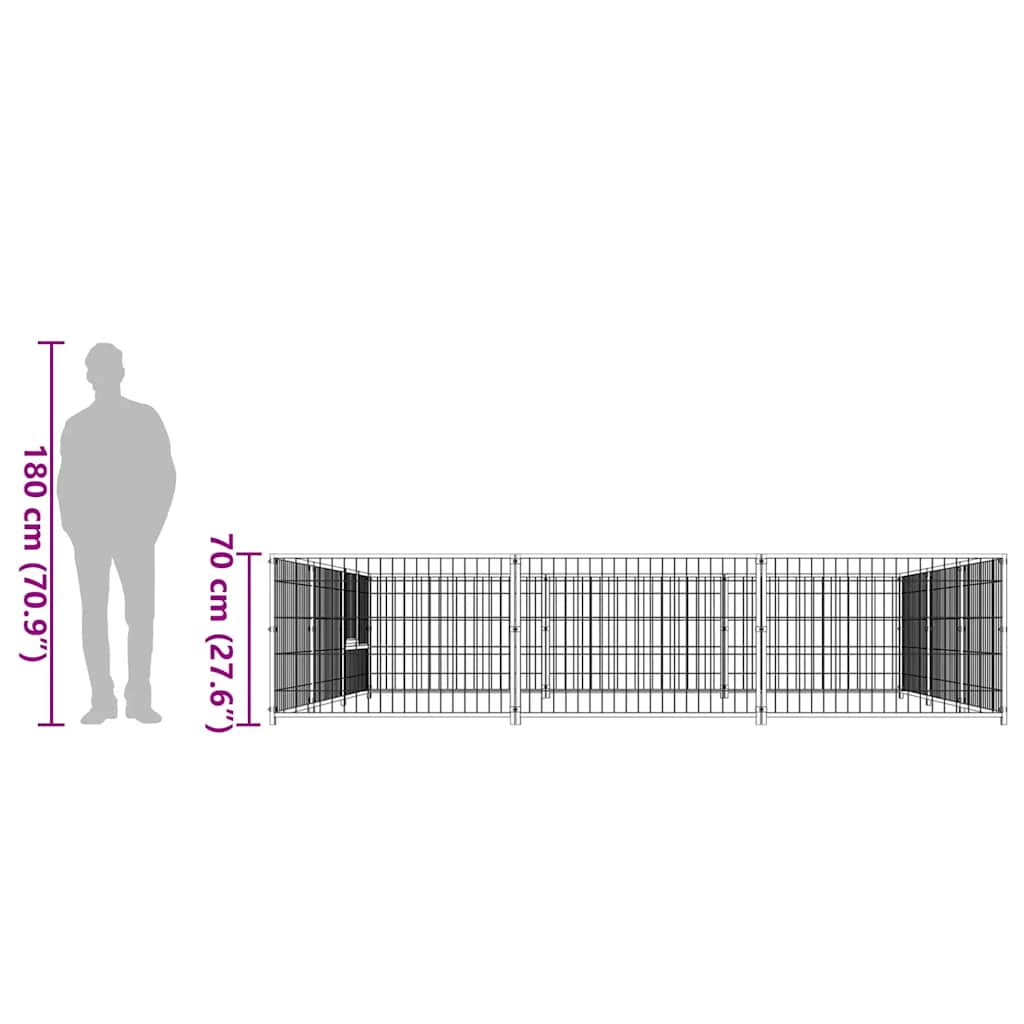 Dog Kennel Black 9 m² Steel