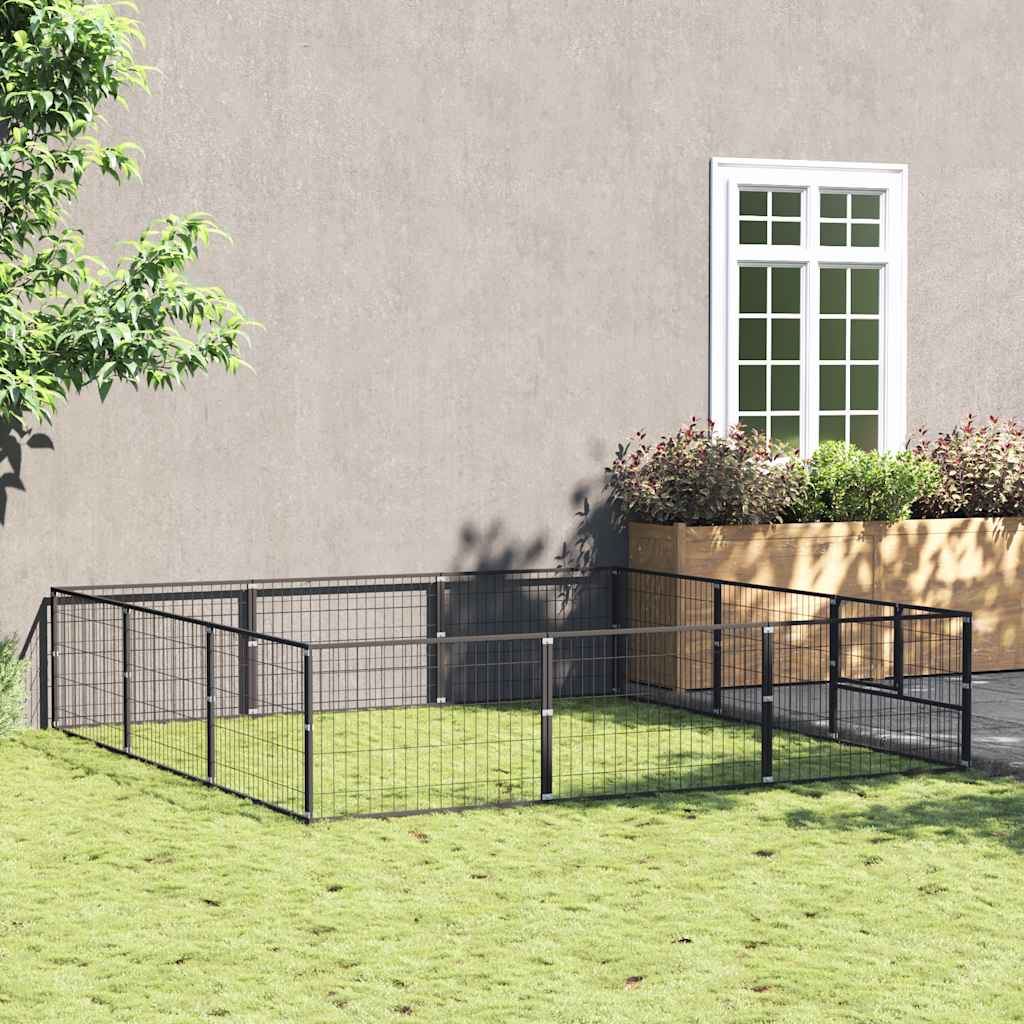 Dog Kennel Black 9 m² Steel
