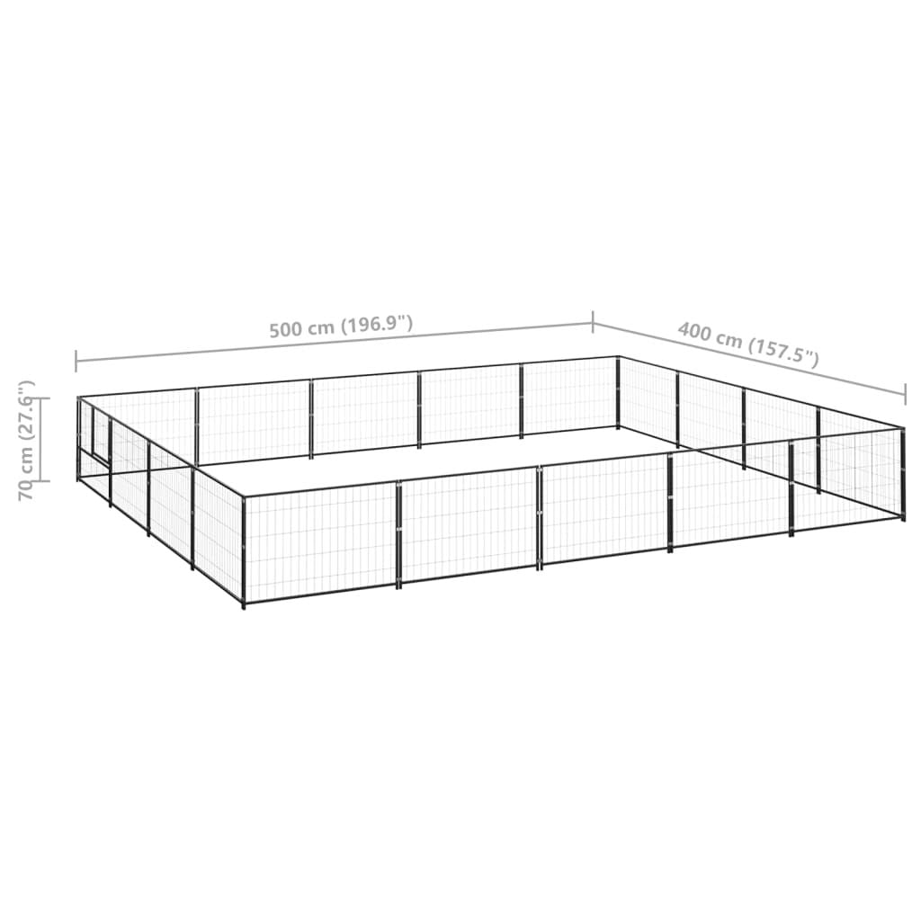 Dog Kennel Black 20 m² Steel