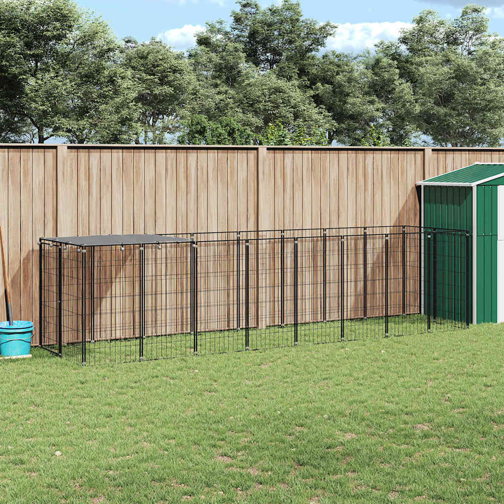 Dog Kennel Black 4.84 m² Steel