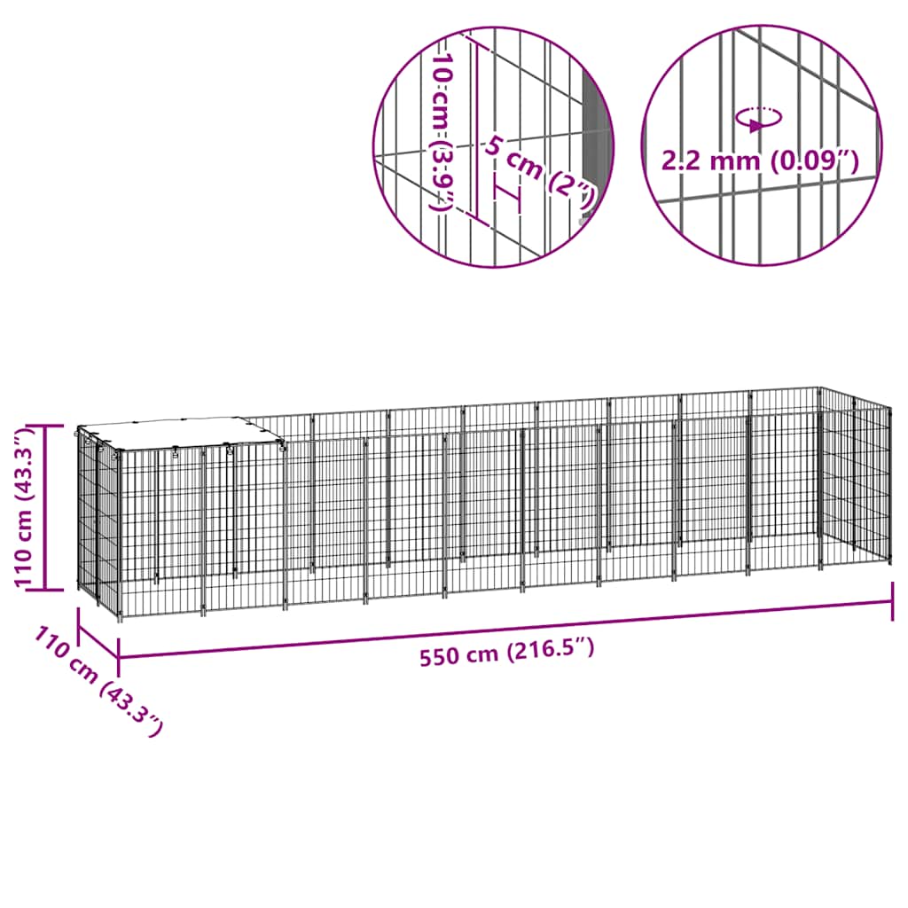 Dog Kennel Black 6.05 m² Steel