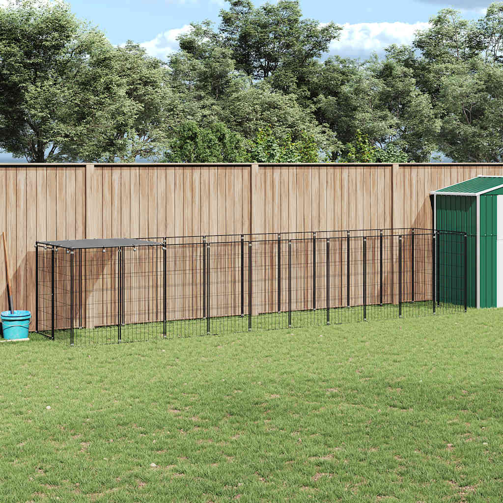Dog Kennel Black 6.05 m² Steel