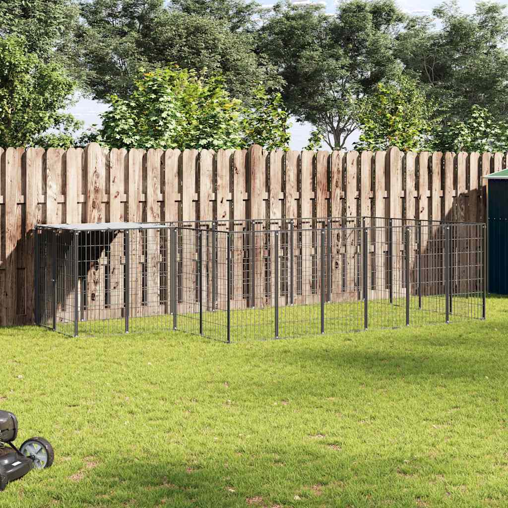 Dog Kennel Black 8.47 m² Steel