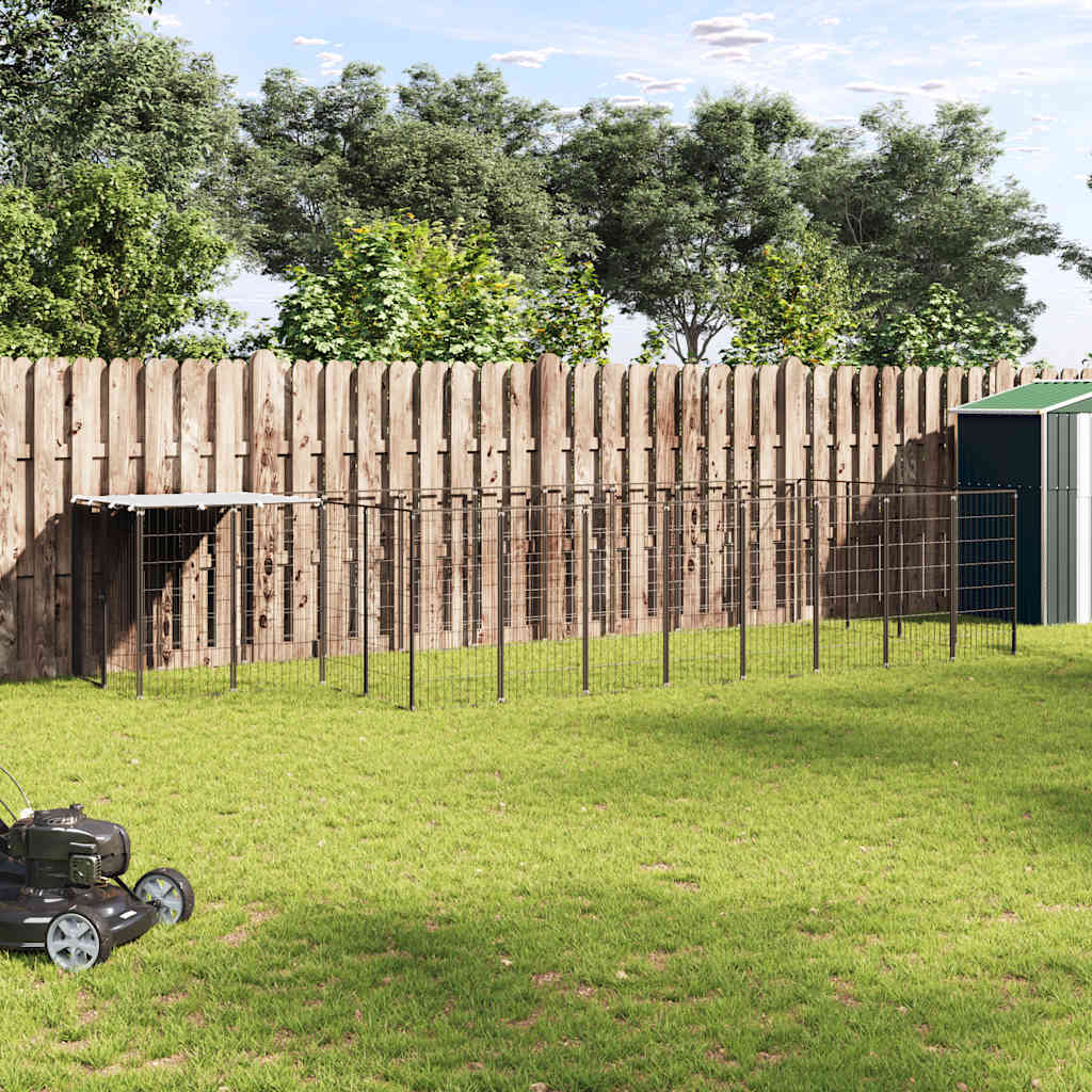 Dog Kennel Black 10.89 m² Steel