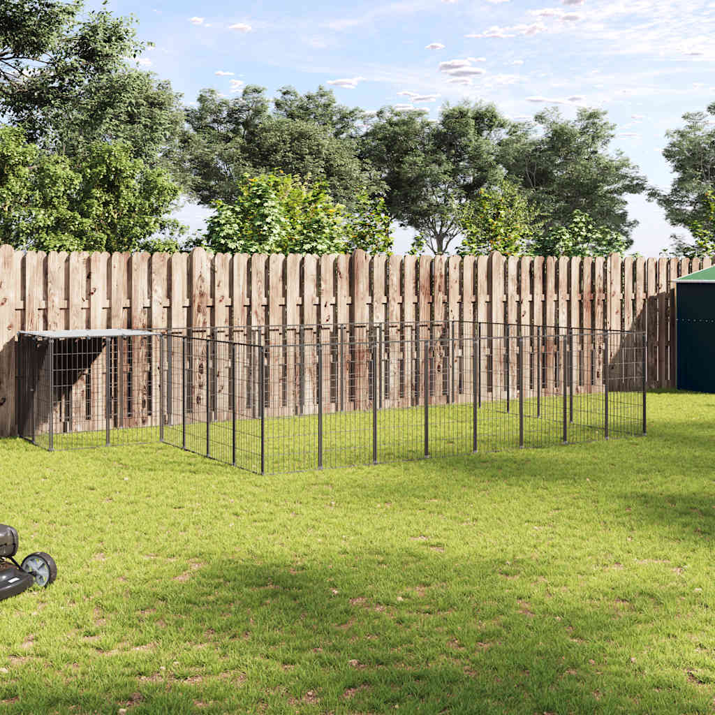 Dog Kennel Black 15.73 m² Steel