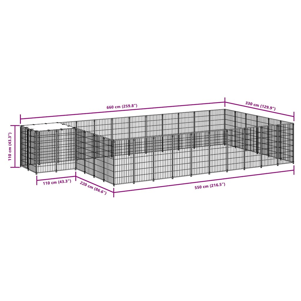 Dog Kennel Black 19.36 m² Steel