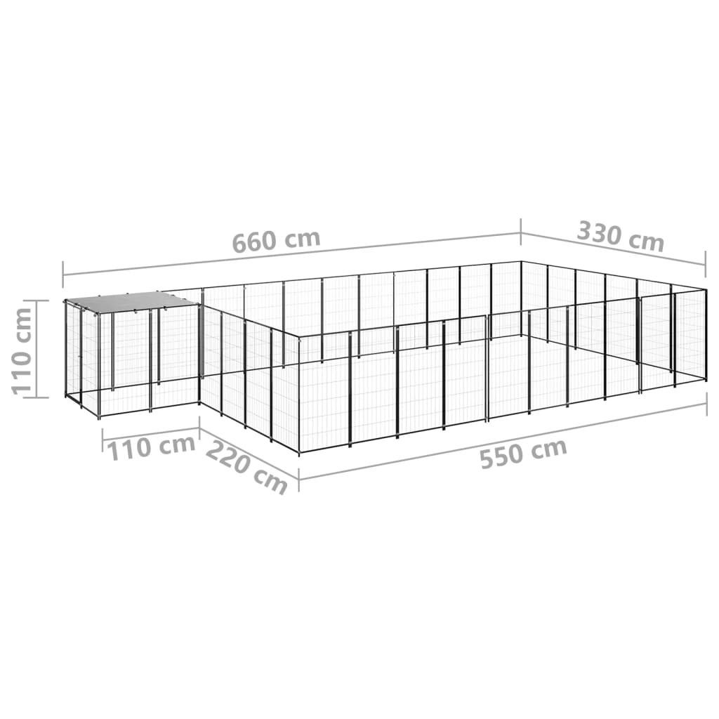 Dog Kennel Black 19.36 m² Steel