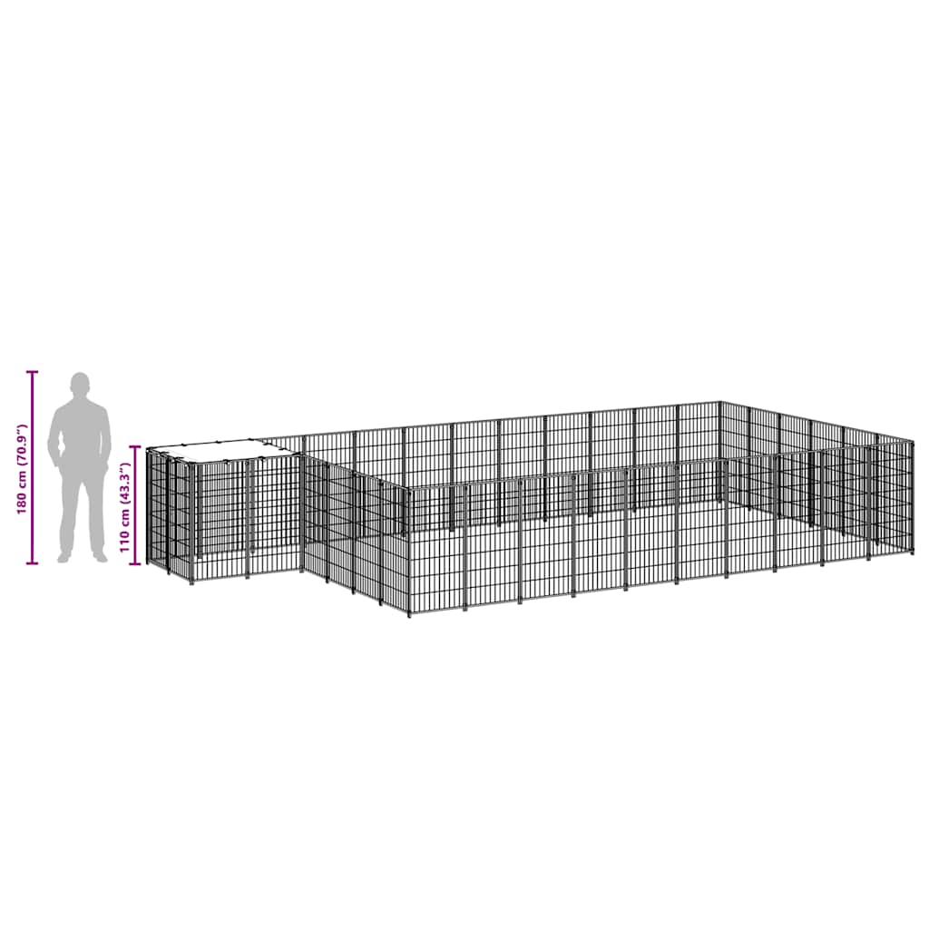 Dog Kennel Black 19.36 m² Steel