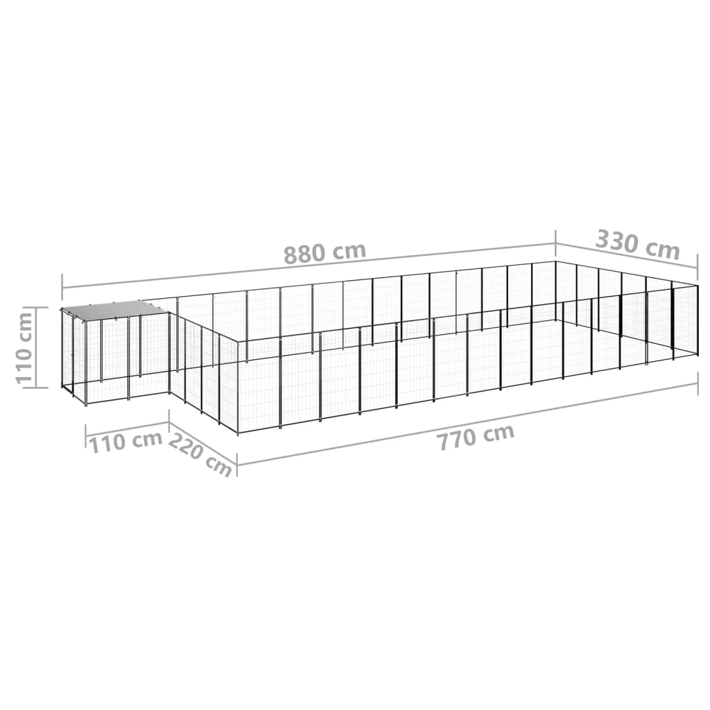 Dog Kennel Black 26.62 m² Steel