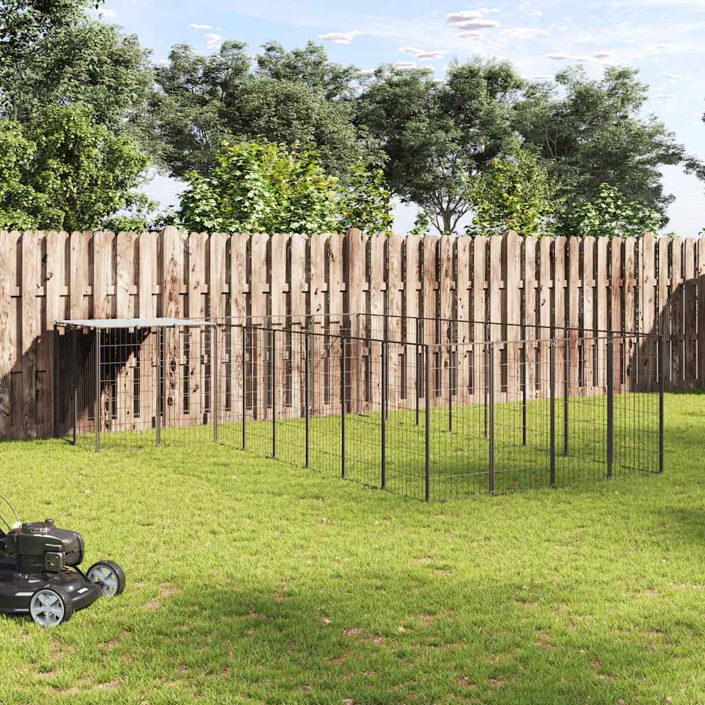 Dog Kennel Black 10.89 m² Steel