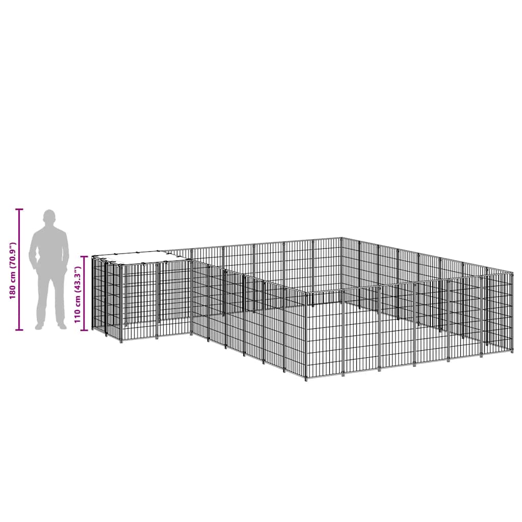 Dog Kennel Black 15.73 m² Steel