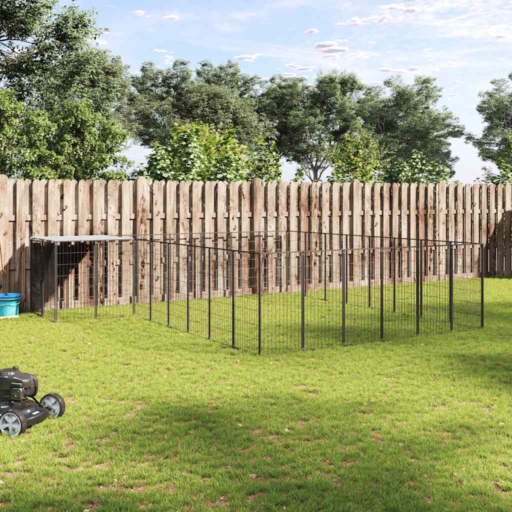 Dog Kennel Black 15.73 m² Steel