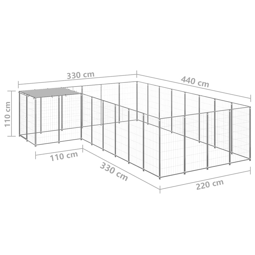Dog Kennel Silver 10,89 m² Steel