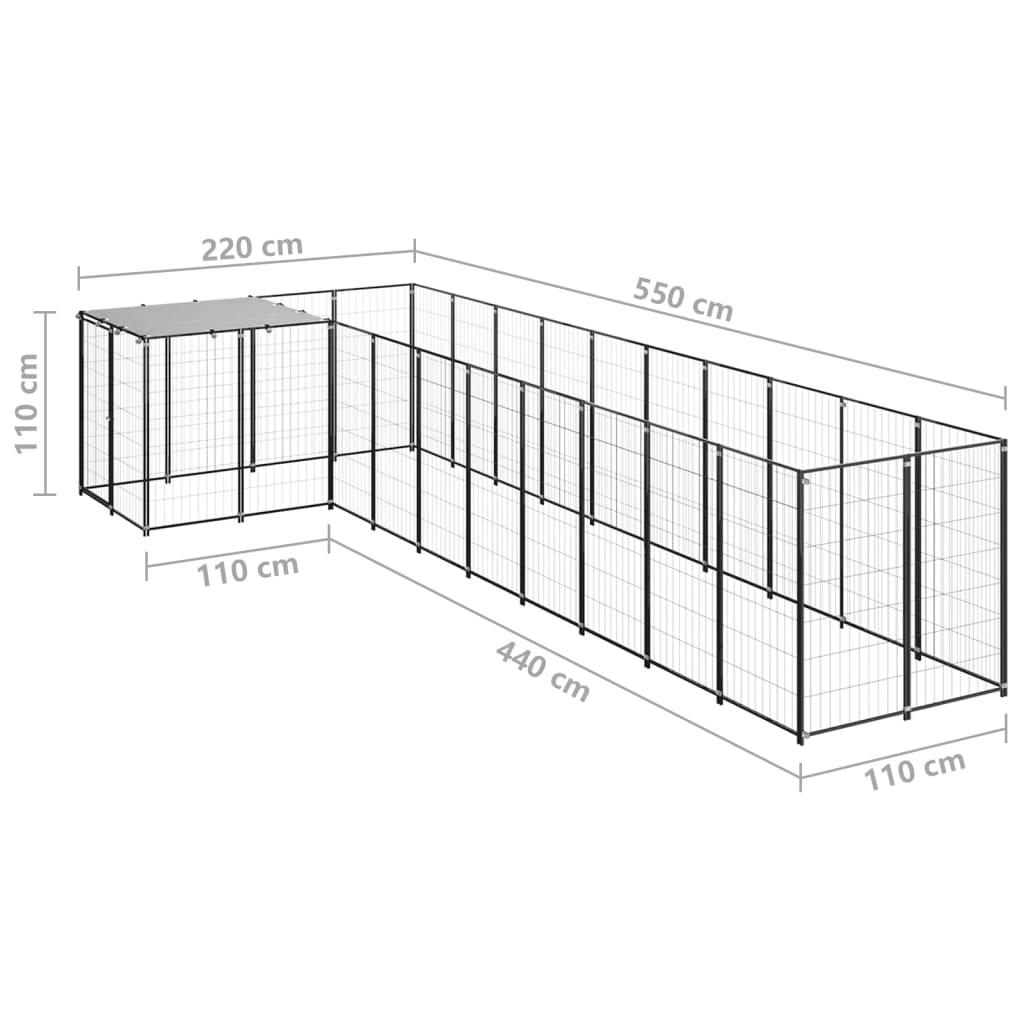 Dog Kennel Black 7.26 m² Steel