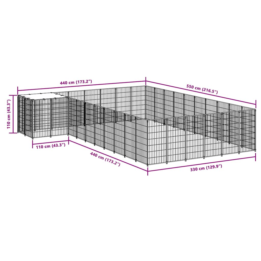 Dog Kennel Black 19.36 m² Steel
