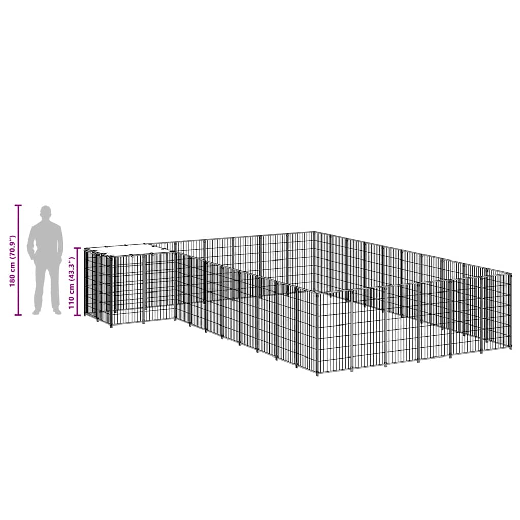 Dog Kennel Black 19.36 m² Steel