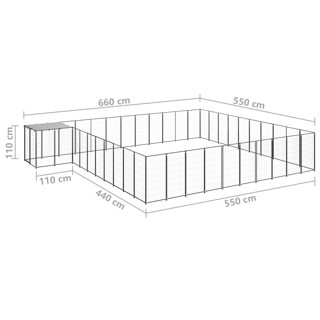 Dog Kennel Black 31.46 m² Steel