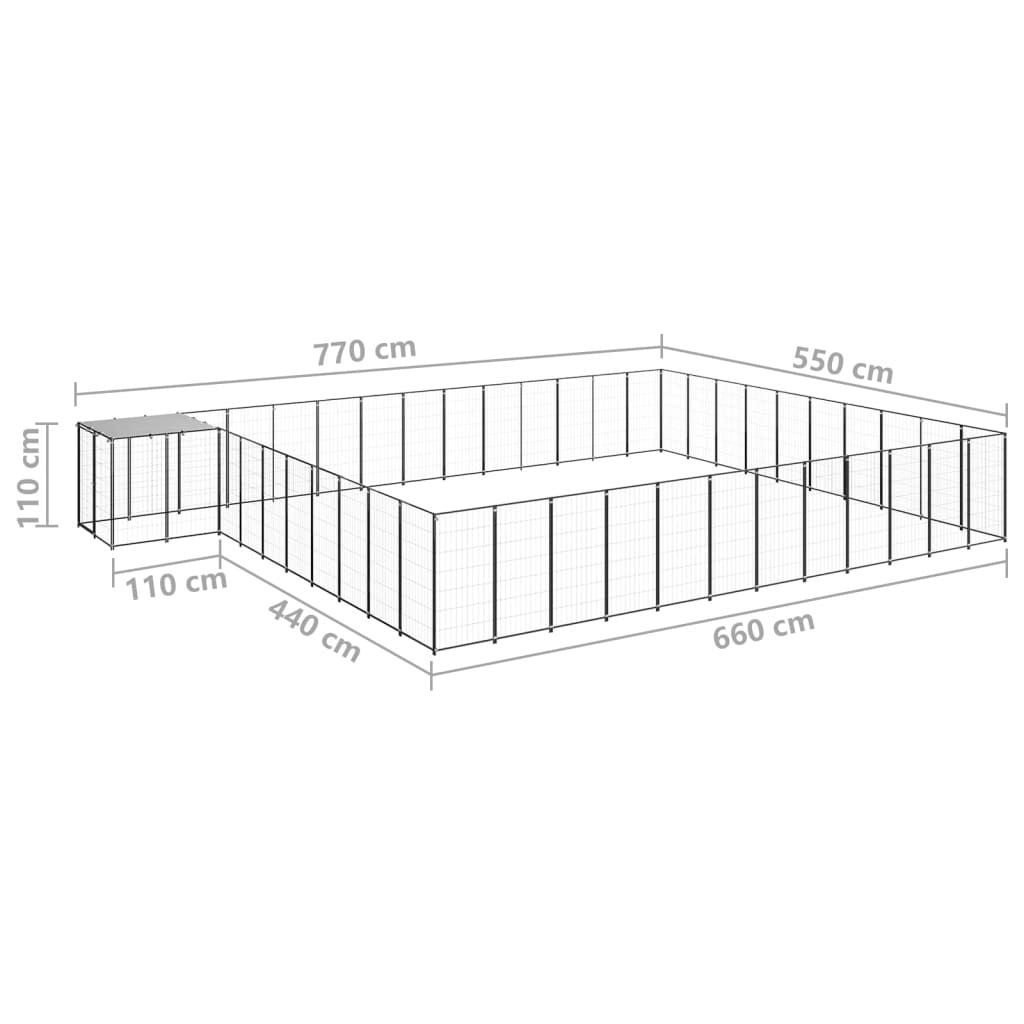 Dog Kennel Black 37.51 m² Steel