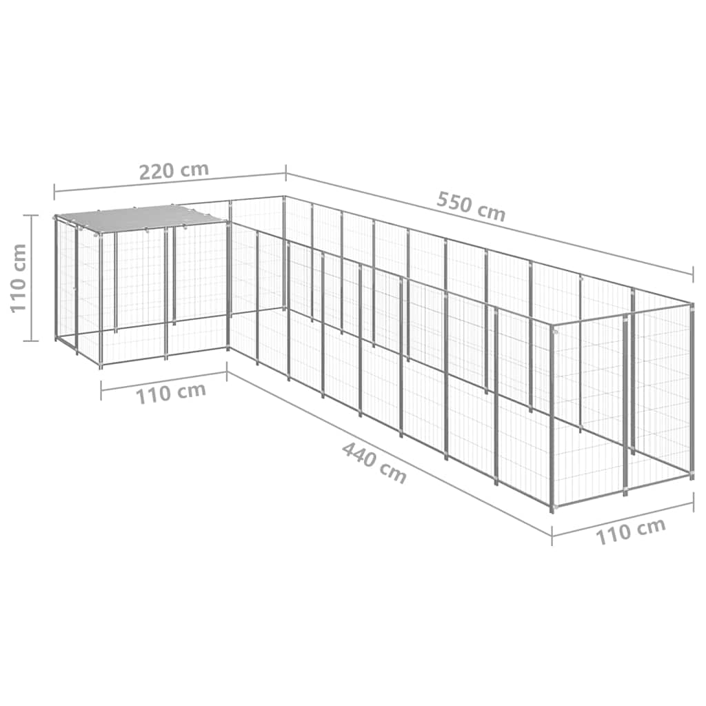 Dog Kennel Silver 7,26 m² Steel