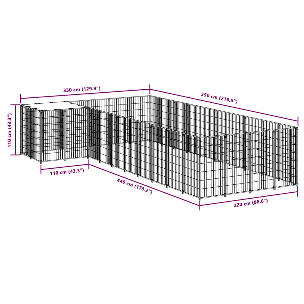 Dog Kennel Silver 13.31 m² Steel