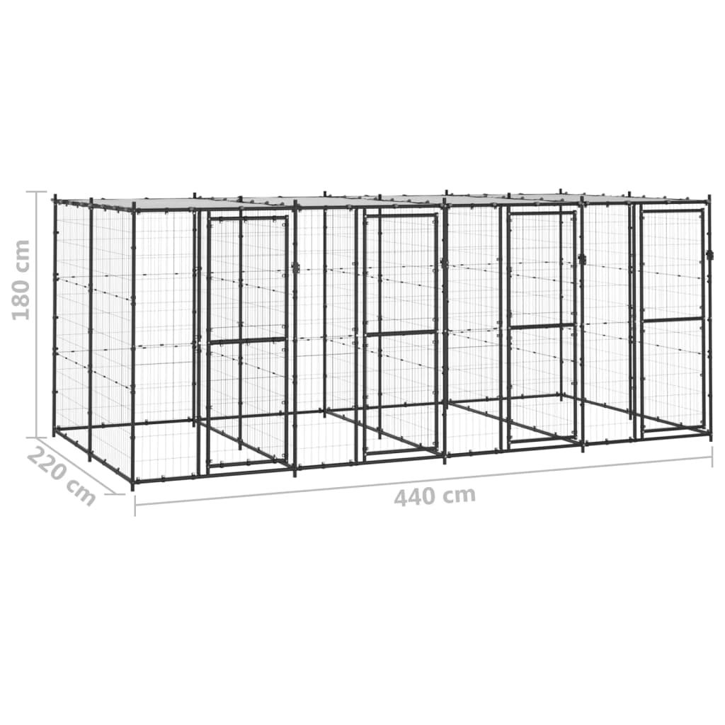 Outdoor Dog Kennel Steel with Roof 9.68 m²