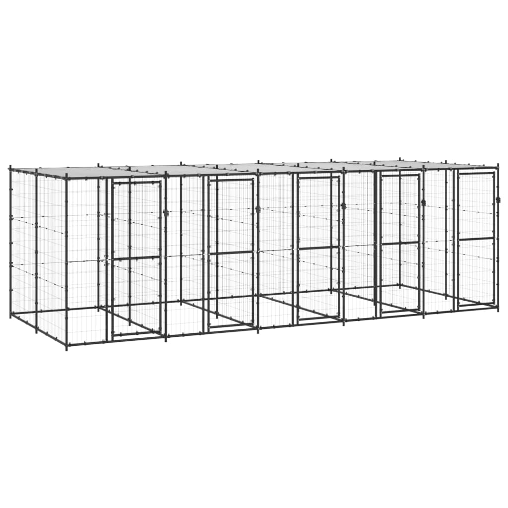 Outdoor Dog Kennel Steel with Roof 12.1 m²
