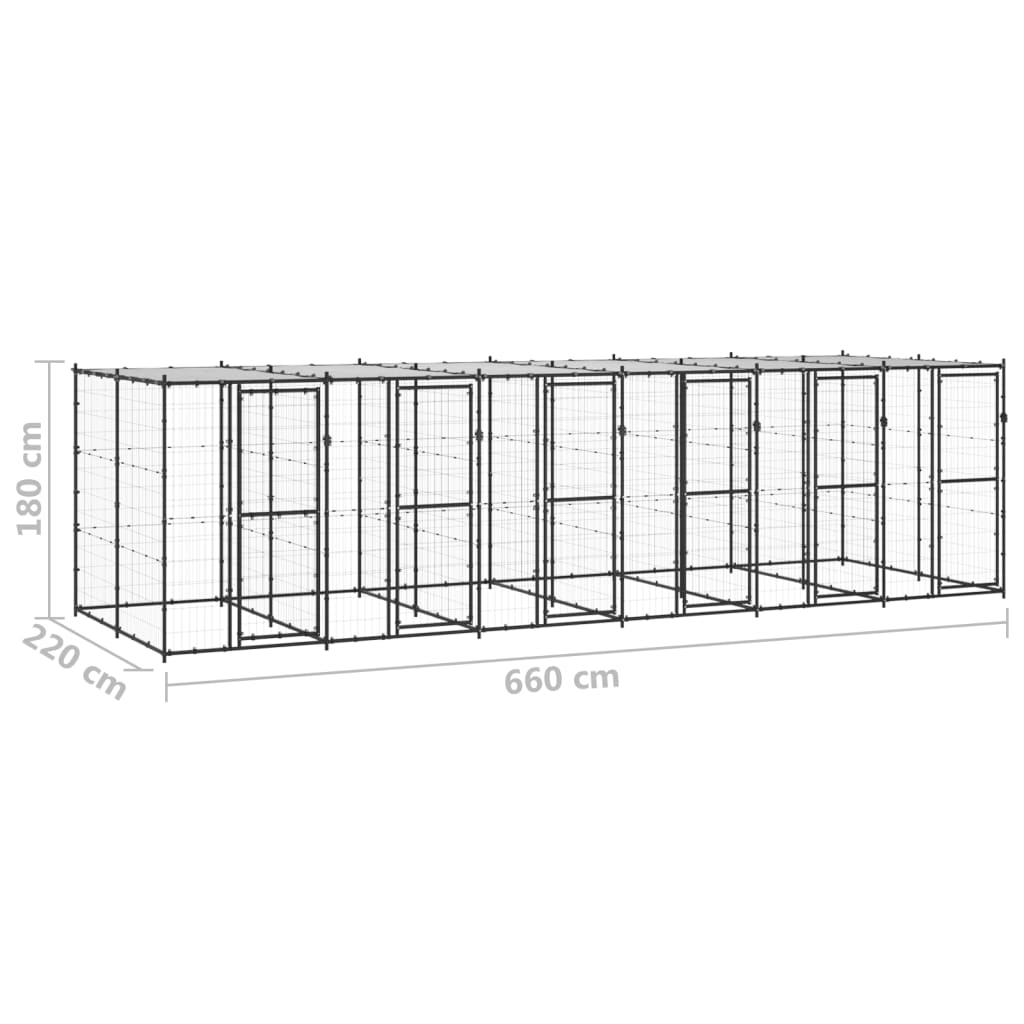 Outdoor Dog Kennel Steel with Roof 14.52 m²
