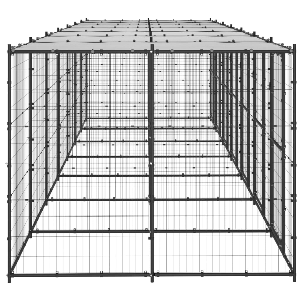 Outdoor Dog Kennel Steel with Roof 16.94 m²