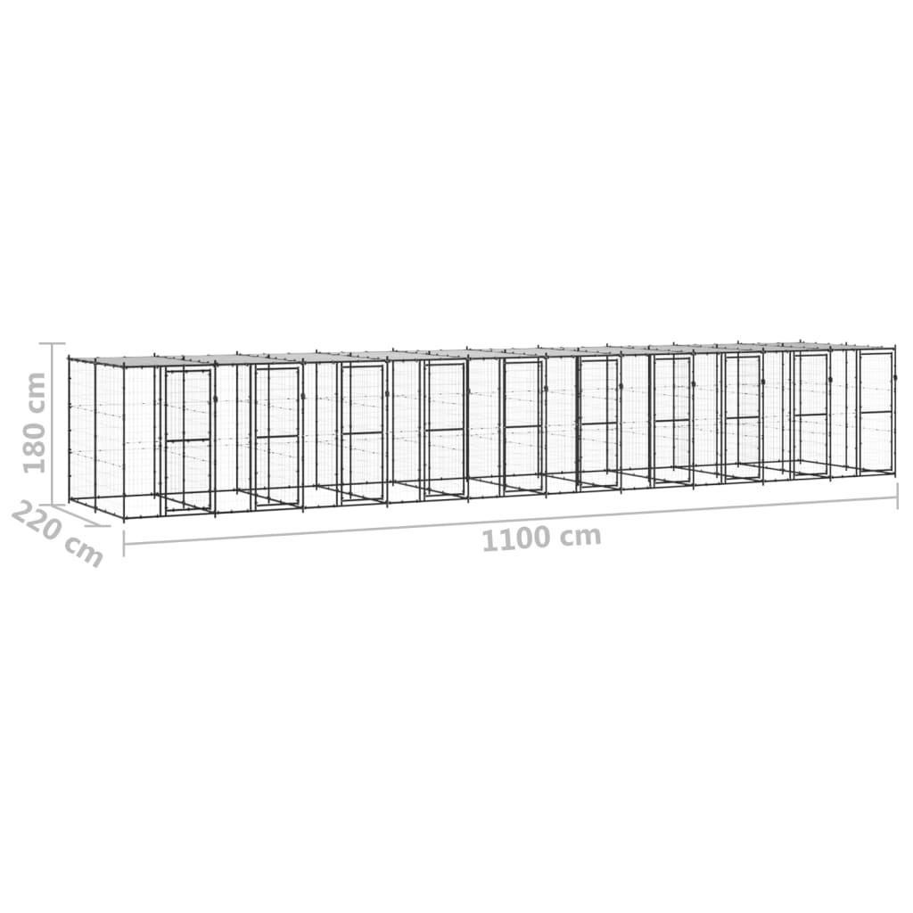 Outdoor Dog Kennel Steel with Roof 24.2 m²