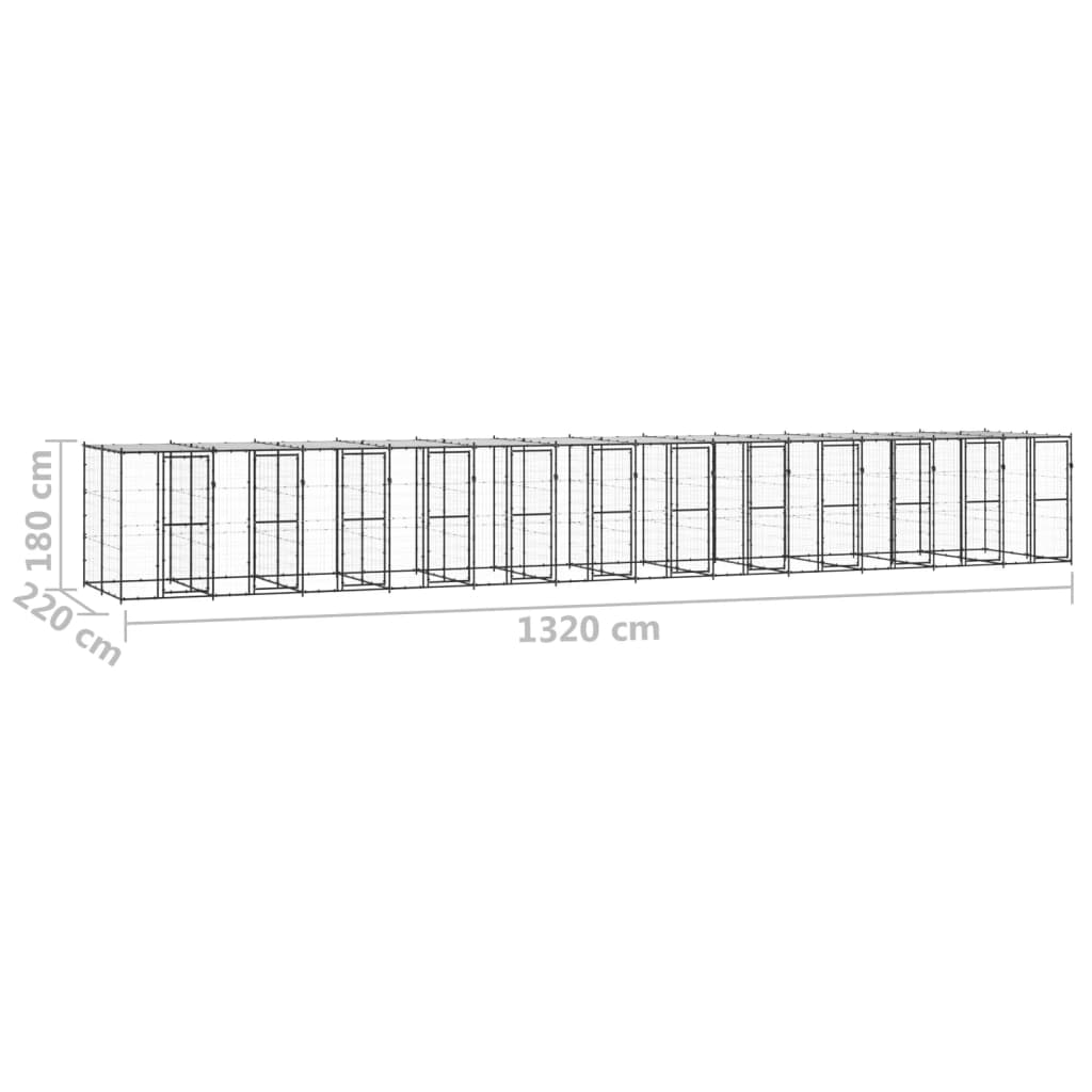 Outdoor Dog Kennel Steel with Roof 29.04 m²