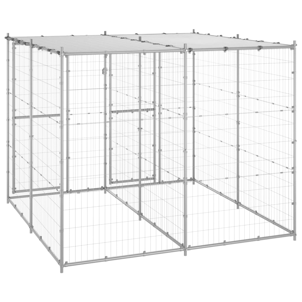 Outdoor Dog Kennel Galvanised Steel with Roof 4.84 m²