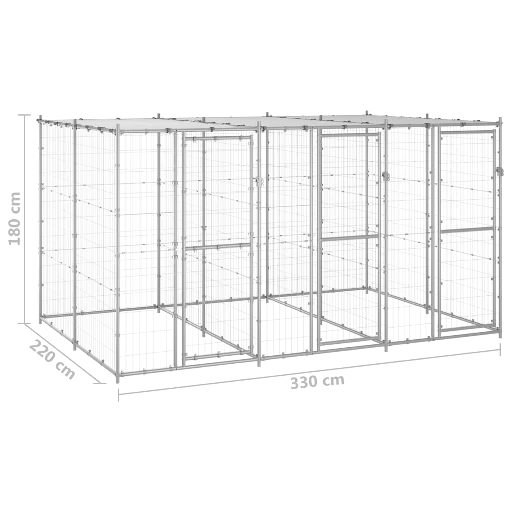 Outdoor Dog Kennel Galvanised Steel with Roof 7.26 m²